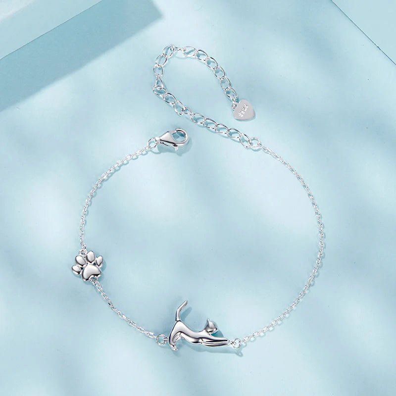 Bracelet à Breloque Chat en Argent 925