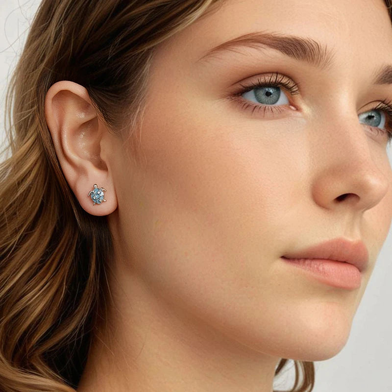 Boucles d'Oreilles Puces Tortue de Mer en Argent 925