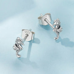 Boucles d'Oreilles Puces Hippocampe en Argent 925