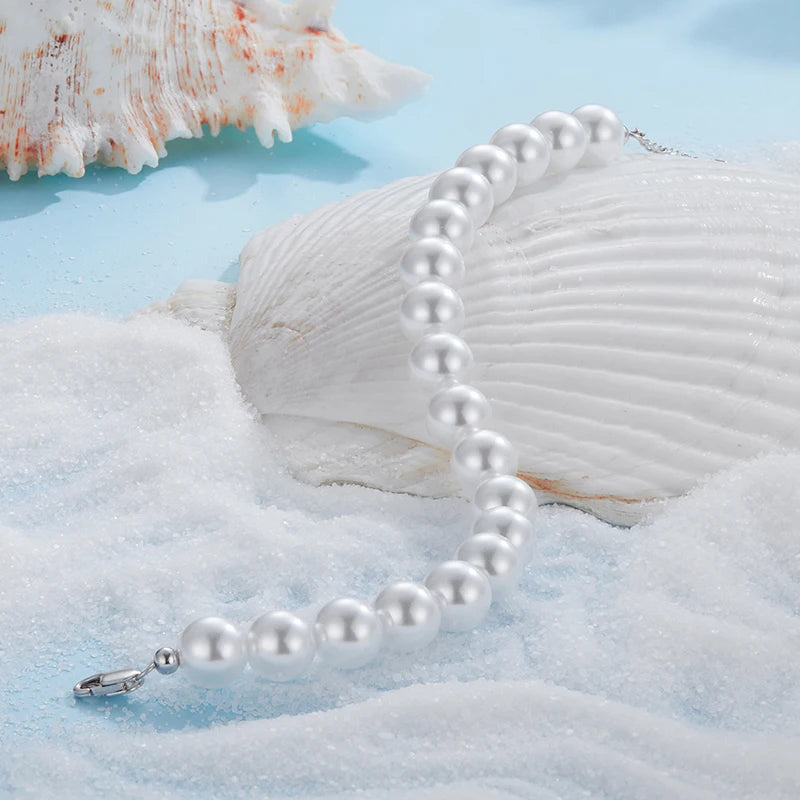 Bracelet Perles de Coquillage 8mm en Argent 925