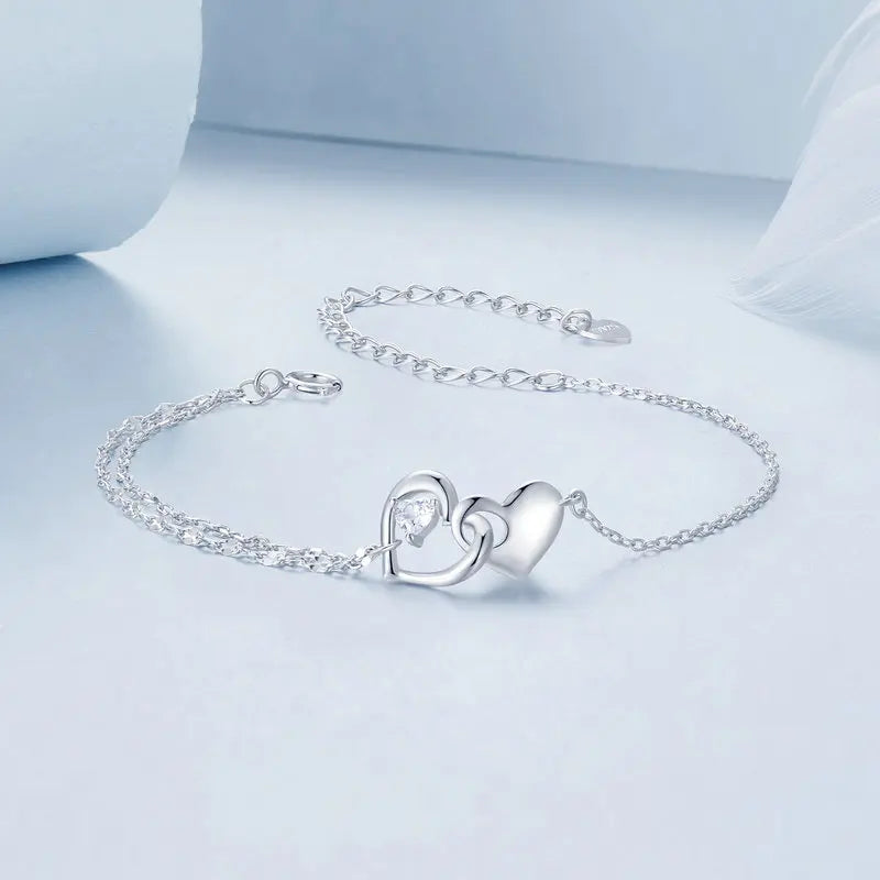 Bracelet Double Cœur en Argent 925