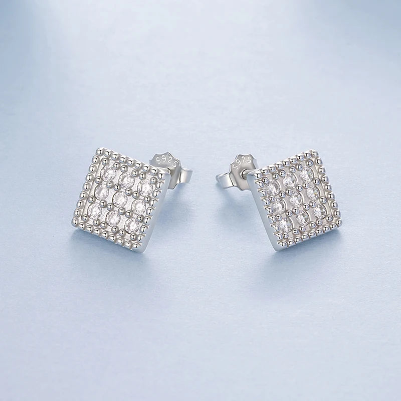 Boucles d'Oreilles Puces Carrées en Argent 925
