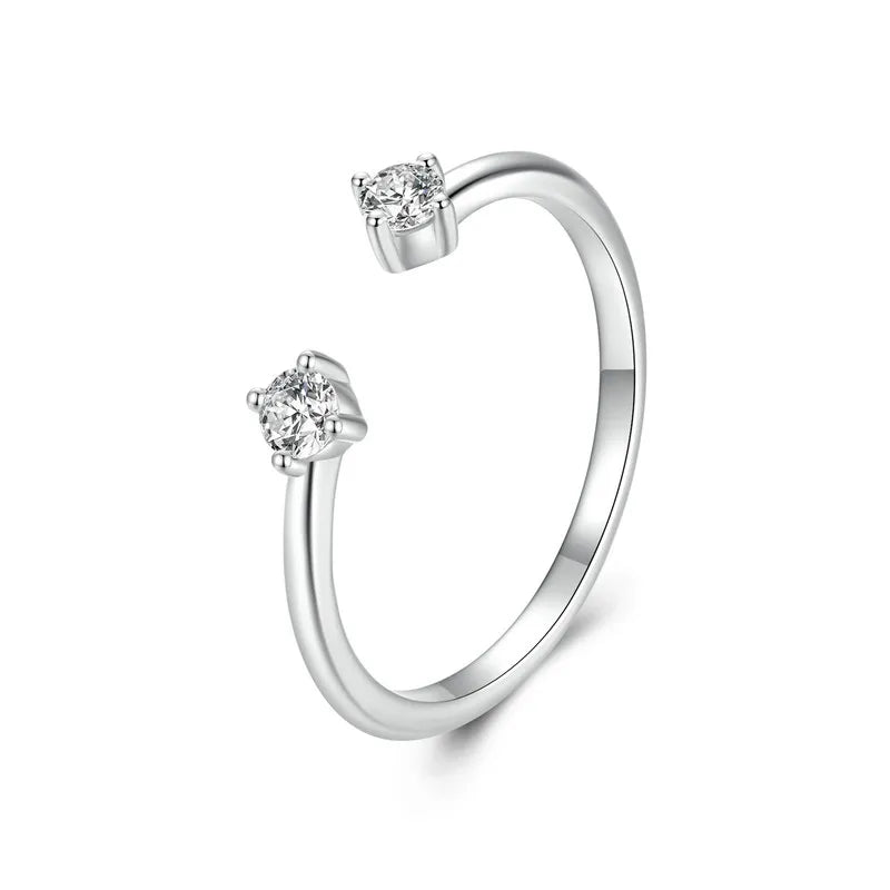 Bague Ajustable Moissanite Délicate en Argent 925 avec Certificat