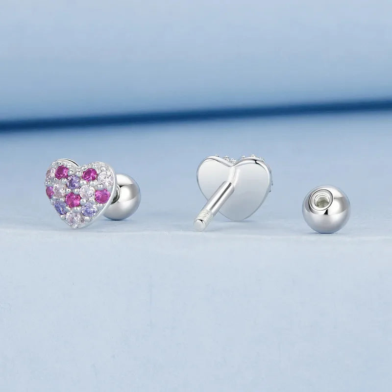 Boucles d'Oreilles Puces Cœur Coloré en Argent 925