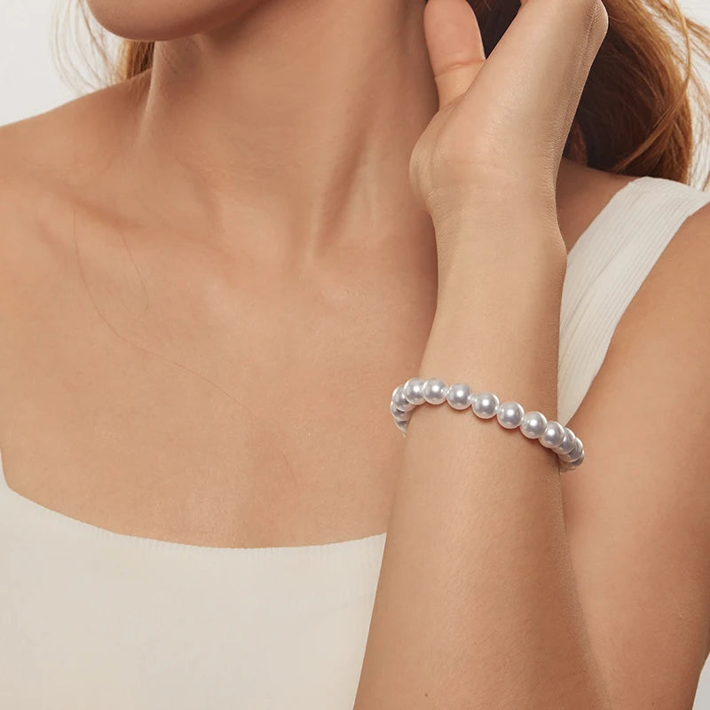 Bracelet Perles de Coquillage 8mm en Argent 925
