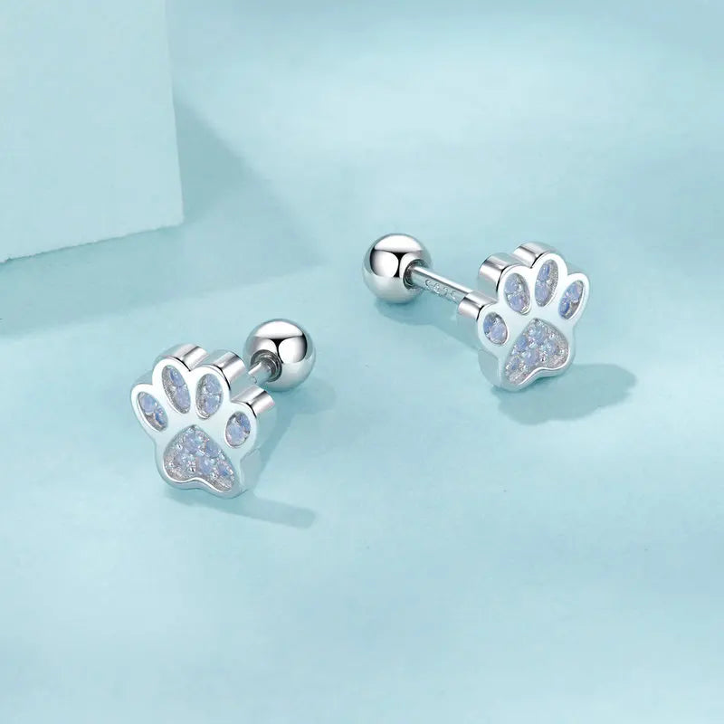 Boucles d'Oreilles Puces Traversantes Patte d'Animal en Argent 925