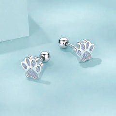 Boucles d'Oreilles Puces Traversantes Patte d'Animal en Argent 925