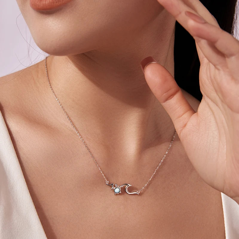 Collier Tortue Vague Larimar en Argent 925