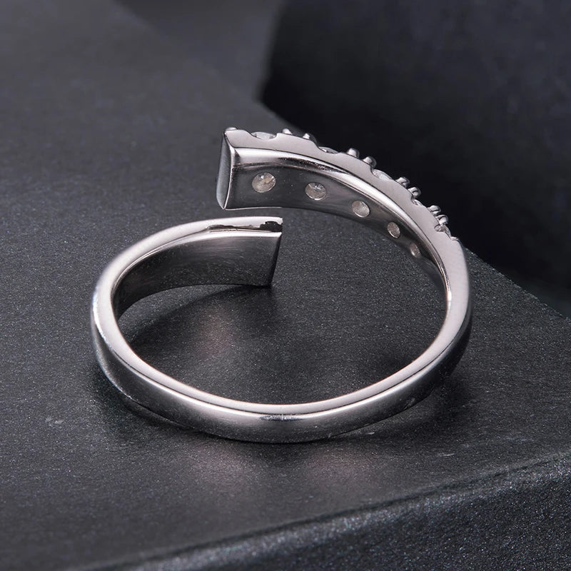 Bague Ajustable Moissanite Tendance en Argent 925 avec Certificat