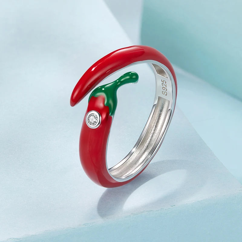 Bague Ajustable Piment Rouge en Argent 925