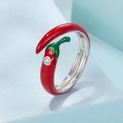 Bague Ajustable Piment Rouge en Argent 925