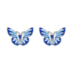 Boucles d'Oreilles Puces Papillon Bleu en Argent 925