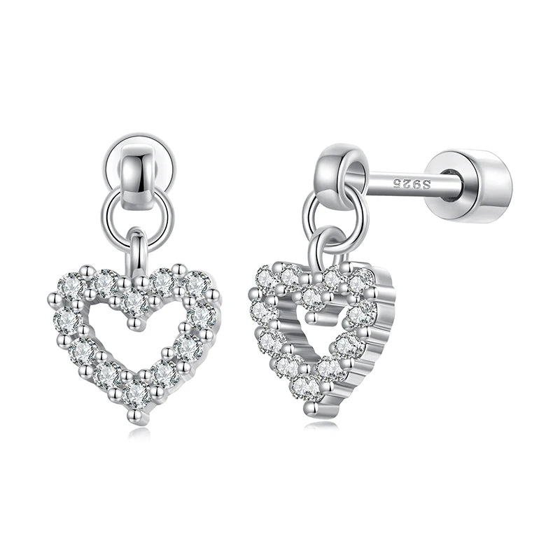 Boucles d'Oreilles Puces Traversantes Cœur en Argent 925