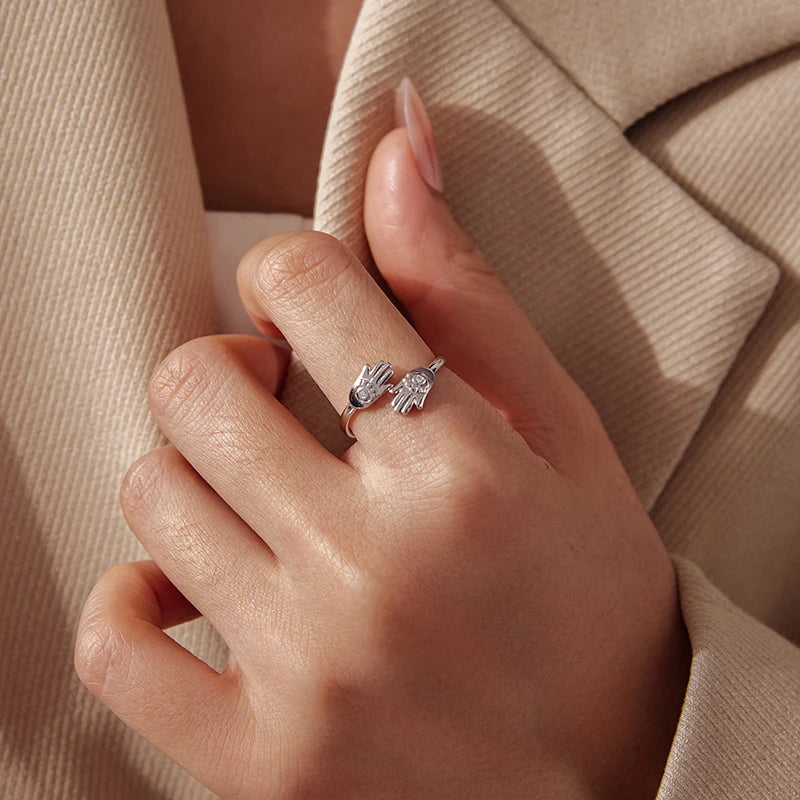 Bague Ajustable Main de Fatma Protectrice en Argent 925