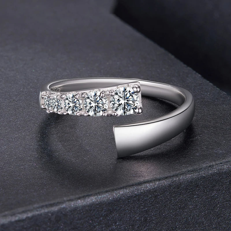 Bague Ajustable Moissanite Tendance en Argent 925 avec Certificat