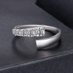 Bague Ajustable Moissanite Tendance en Argent 925 avec Certificat