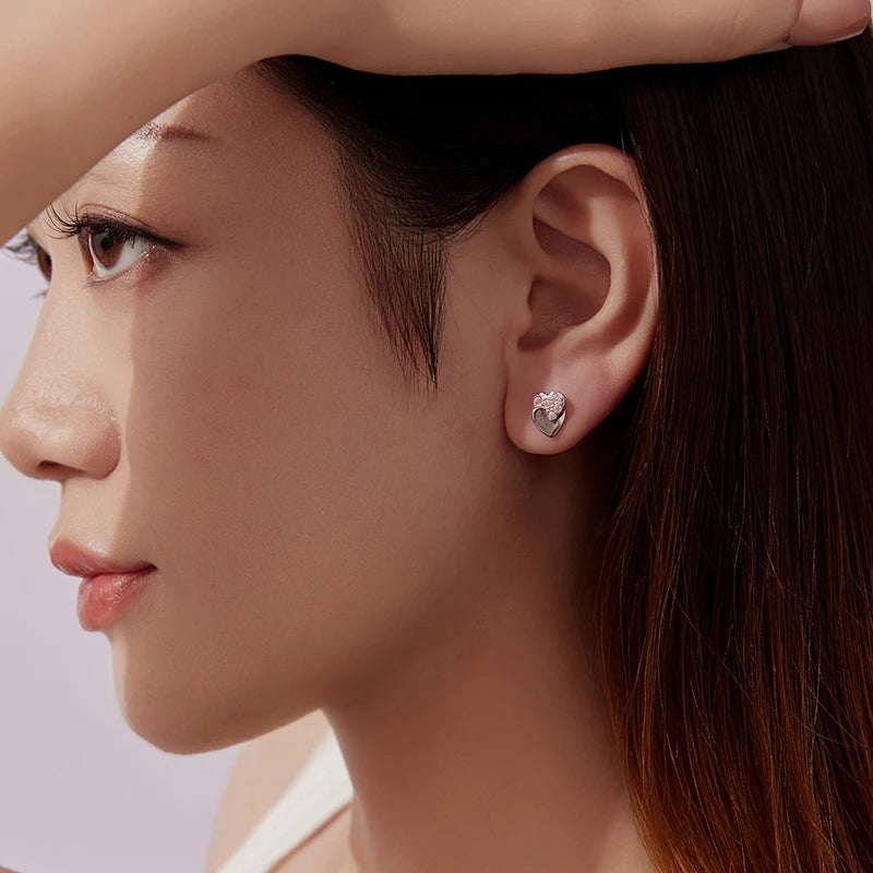 Boucles d'Oreilles Puces Cœur en Argent 925