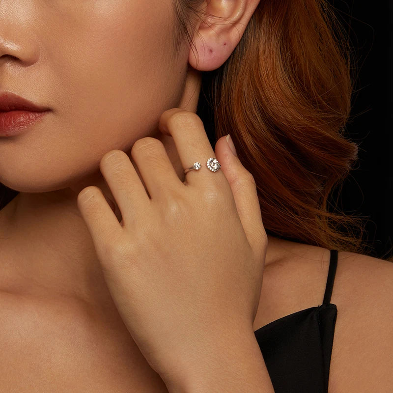 Bague Ajustable Moissanite Étincelante en Argent 925 avec Certificat