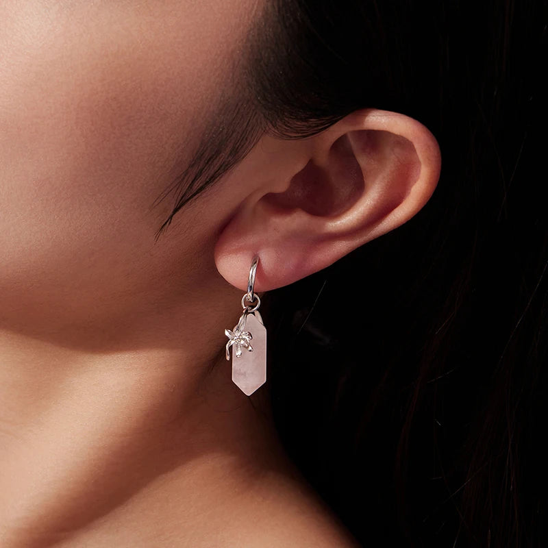 Créoles Fleur Quartz Rose en Argent 925