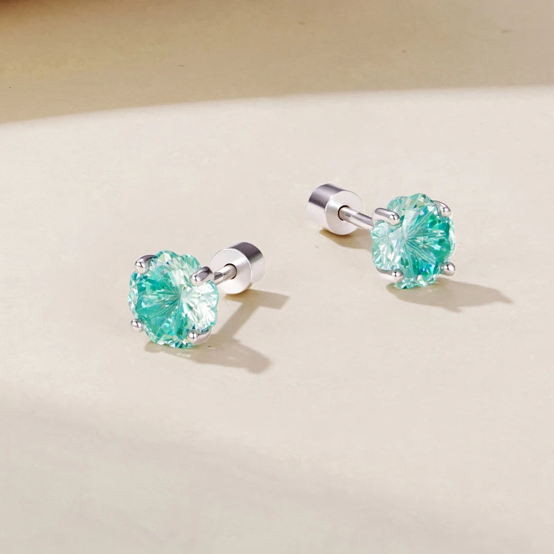 Boucles d'Oreilles Puces Trèfle Vert Scintillant en Argent 925