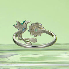 Bague Ajustable Oiseau et Fleur en Argent 925