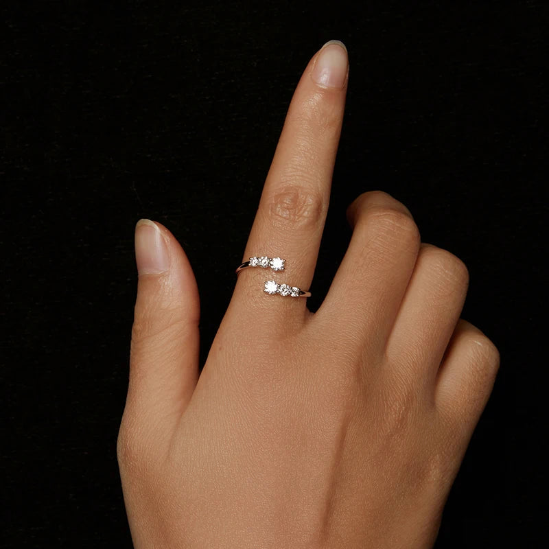 Bague Ajustable Moissanite Étincelante en Argent 925 avec Certificat