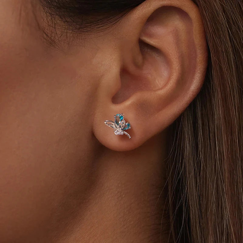 Boucles d'Oreilles Puces Libellule en Argent 925