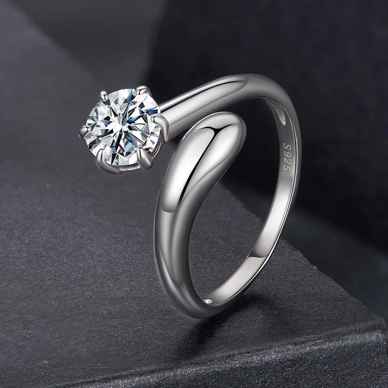Bague Ajustable Moissanite Tendance en Argent 925 avec Certificat