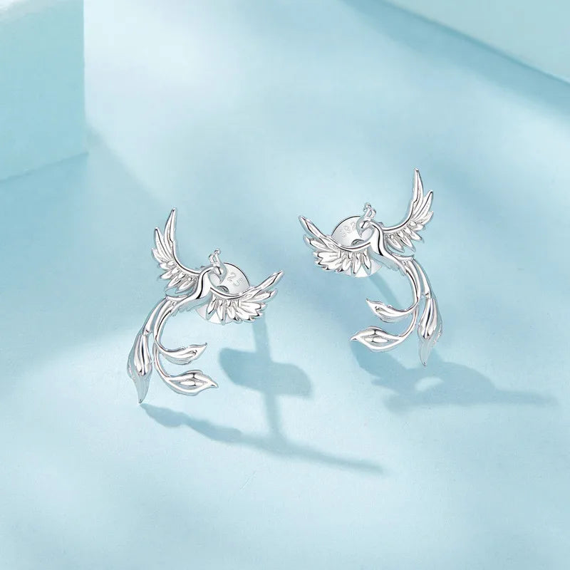 Boucles d'Oreilles Puces Phénix en Argent 925