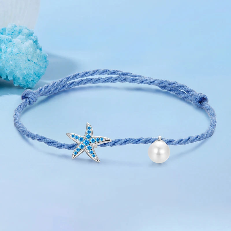 Bracelet Perles Coquillage et Étoile de Mer en Argent 925