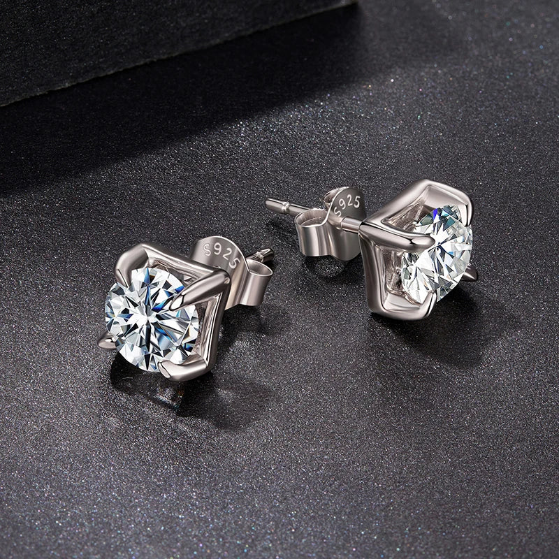 Boucles d'Oreilles Puces Moissanite Taille Carrée 1ct en Argent 925