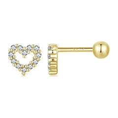 Boucles d'Oreilles Puces Traversantes Cœur en Argent 925