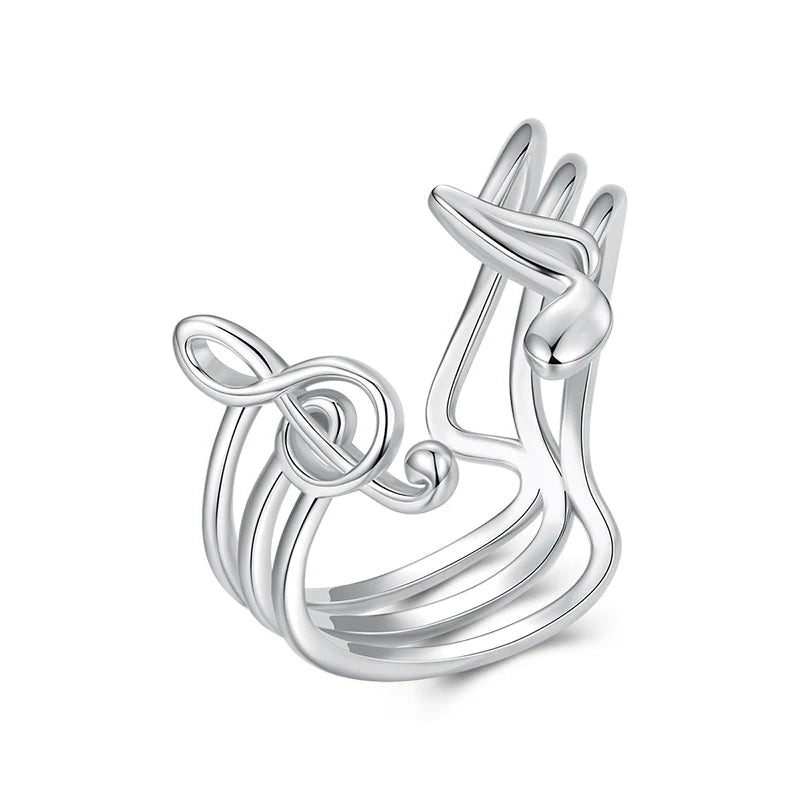 Bague Ajustable Note de Musique en Argent 925