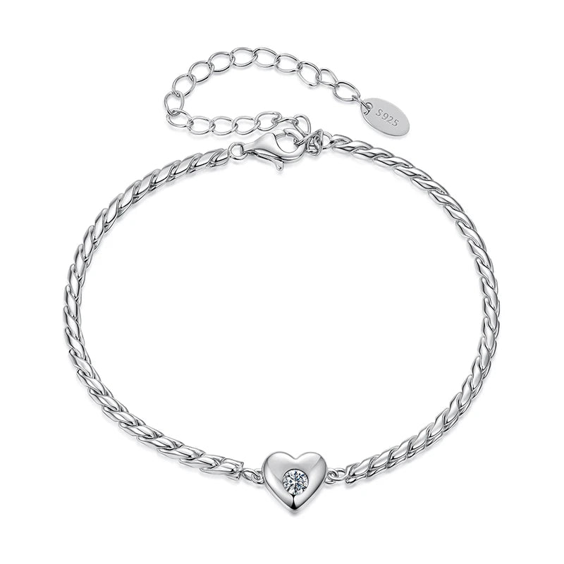 Bracelet Cœur Moissanite en Argent 925 avec Certificat