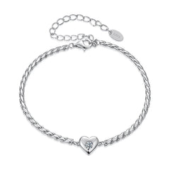 Bracelet Cœur Moissanite en Argent 925 avec Certificat