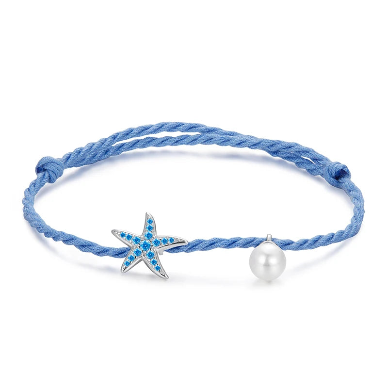 Bracelet Perles Coquillage et Étoile de Mer en Argent 925