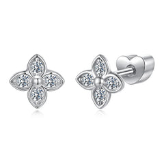 Boucles d'Oreilles Puces Trèfle Moissanite en Argent 925 avec Certificat