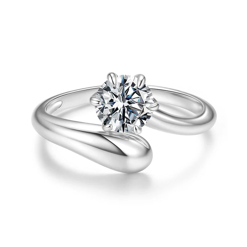 Bague Ajustable Moissanite Tendance en Argent 925 avec Certificat