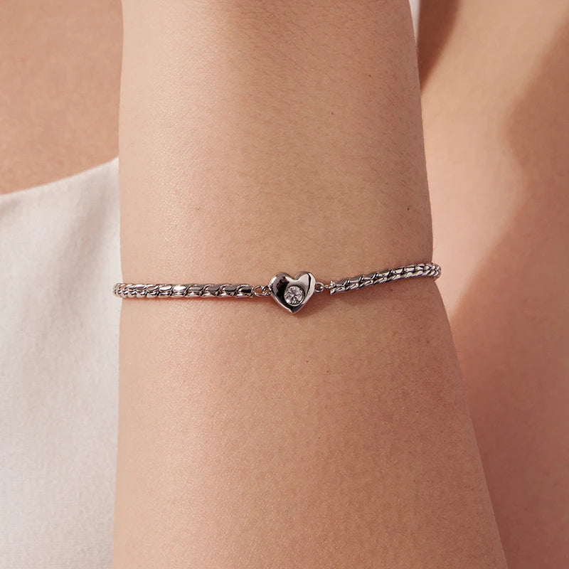 Bracelet Cœur Moissanite en Argent 925 avec Certificat
