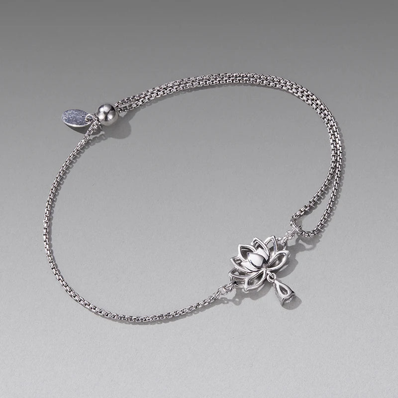 Bracelet Coulissant Fleur de Lotus en Argent 925