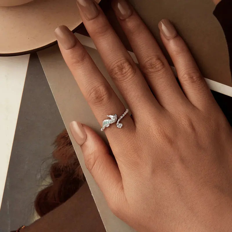 Bague Ajustable Hippocampe en Argent 925
