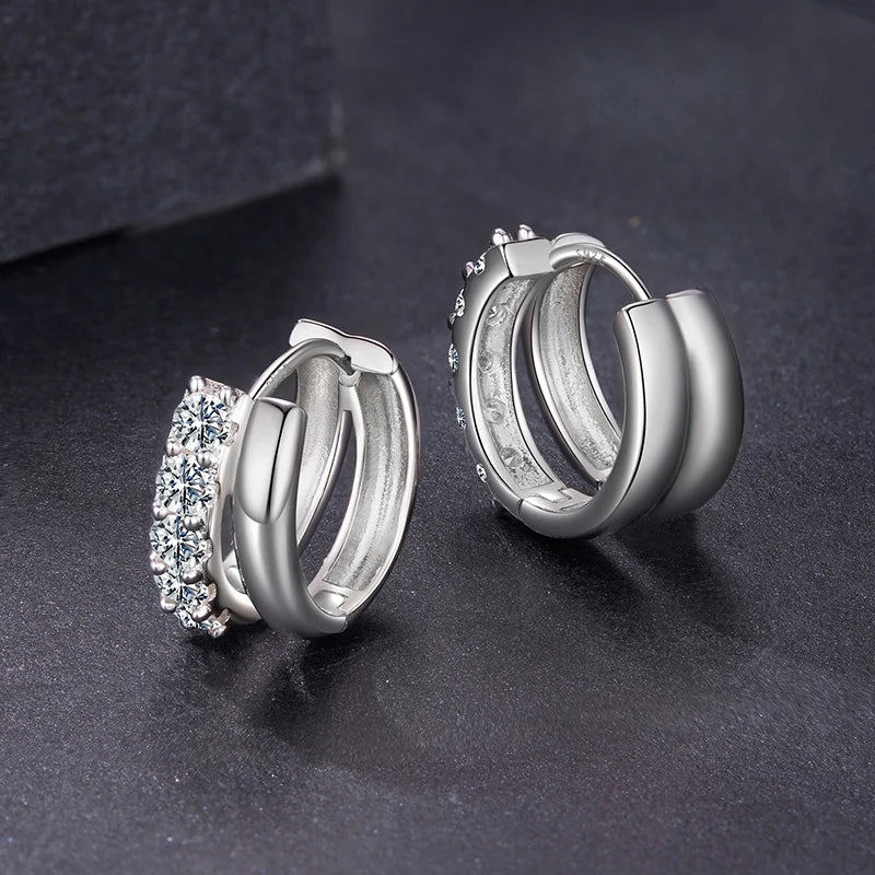 Créoles Double Rang Moissanite en Argent 925 avec Certificat