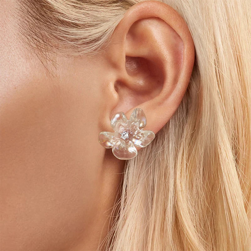 Boucles d'Oreilles Puces Fleur Fraîche en Argent 925