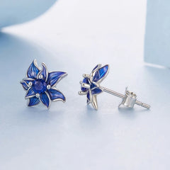 Boucles d'Oreilles Puces Lotus Bleu en Argent 925