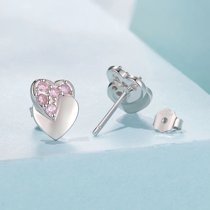 Boucles d'Oreilles Puces Cœur en Argent 925