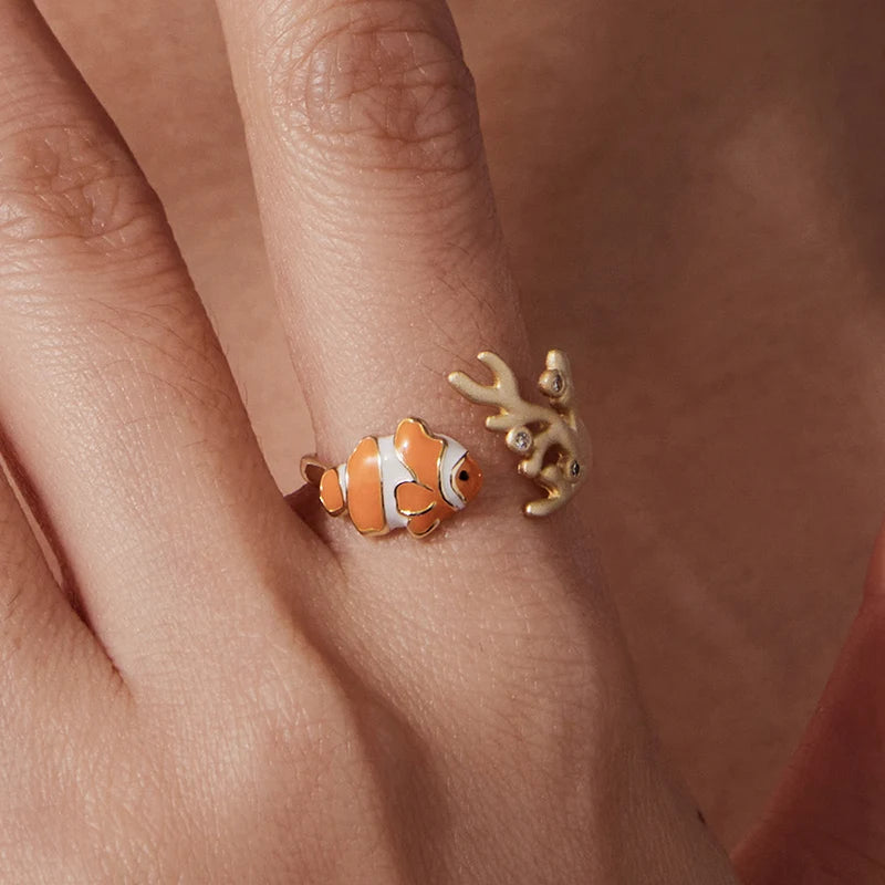 Bague Ajustable Poisson-Clown en Argent 925