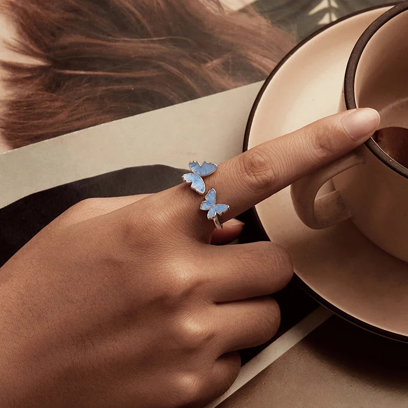 Bague Papillon Bleu en Argent 925