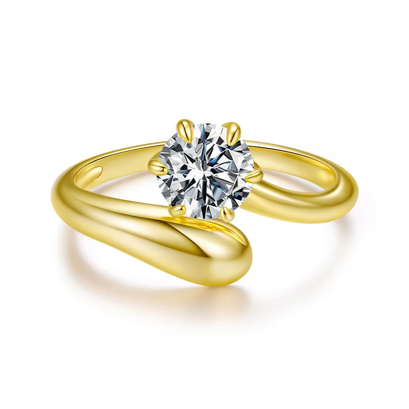 Bague Ajustable Moissanite Tendance en Argent 925 avec Certificat