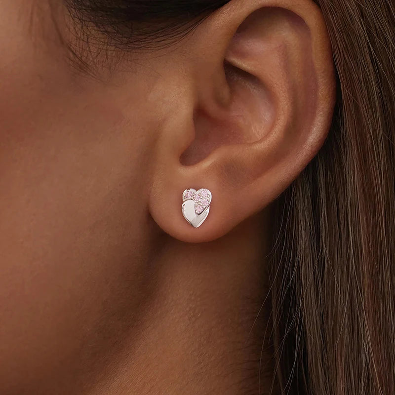 Boucles d'Oreilles Puces Cœur en Argent 925