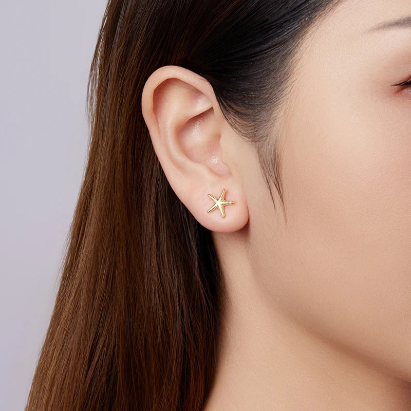 Boucles d'Oreilles Puces Petite Étoile de Mer en Argent 925